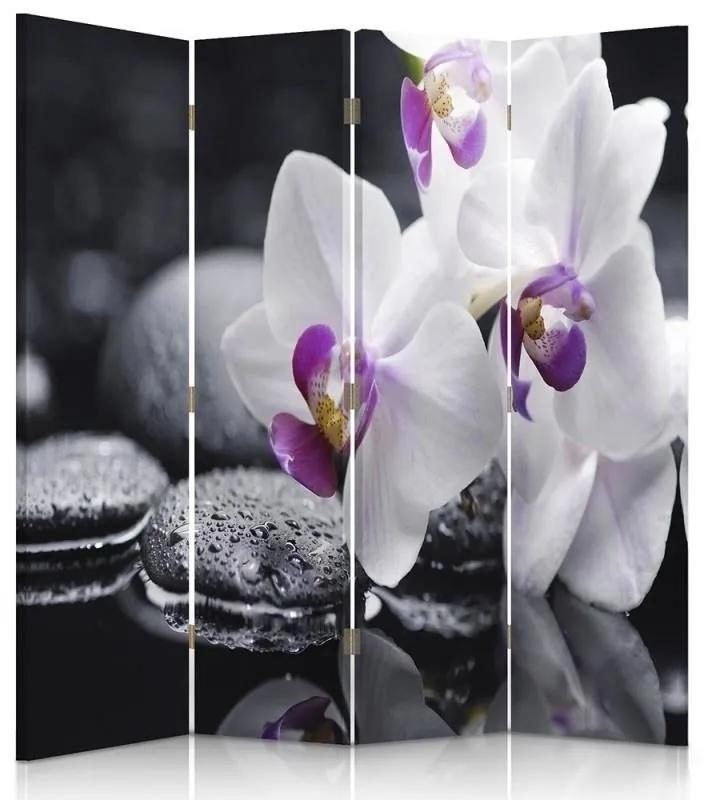 Ozdobný paraván Květiny Zen orchidej - 145x170 cm, štvordielny, klasický paraván
