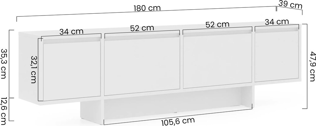 TV skrinka Zolia 180 cm štvordverová - orech elegant