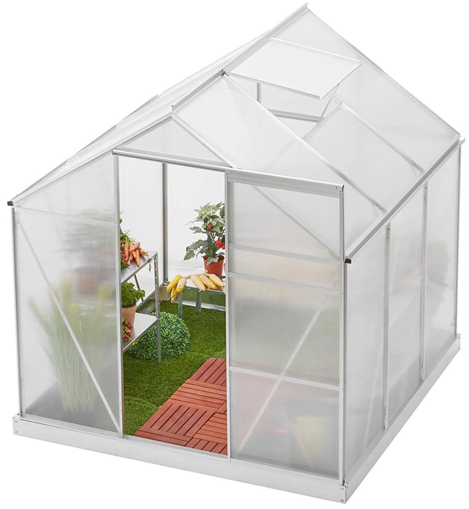 Skleník so základňou BestBerg SBP-4 / 3,6 m² / 190 x 190 x 201 cm / strieborná