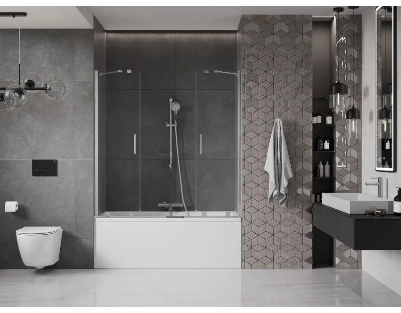 Mexen Velar Duo, 2-krídlová posuvná vaňová zástena 140 x 150 cm, 8mm číre sklo, chrómový profil, 896-140-000-02-01