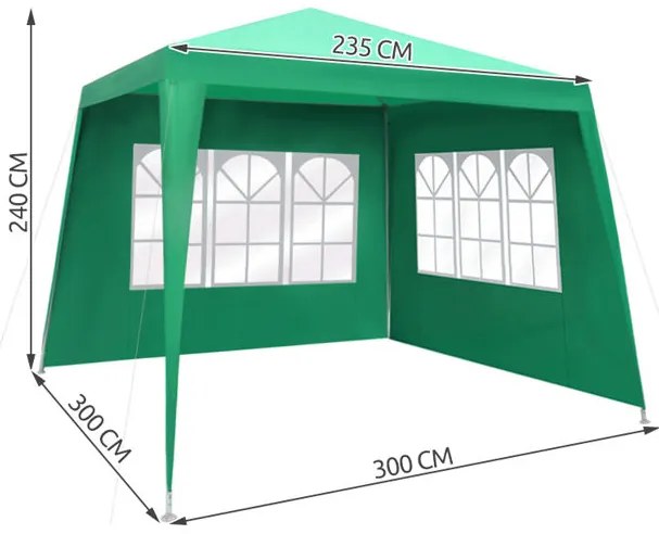 Malatec Záhradné párty stan 3 x 3 m + 2 bočné steny, zelený, 1653