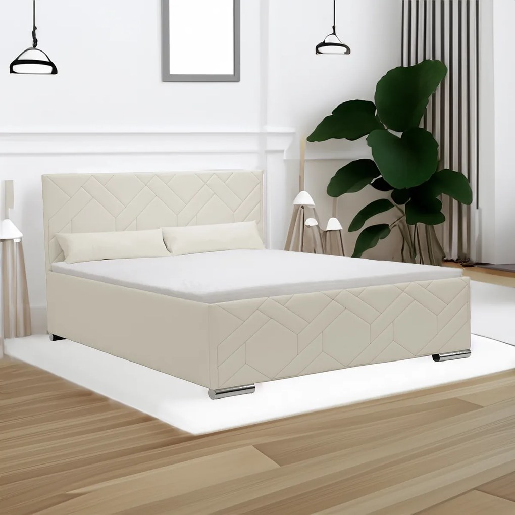 Čalúnená posteľ s úložným priestorom ECCO 160 x 200 cm Krémový