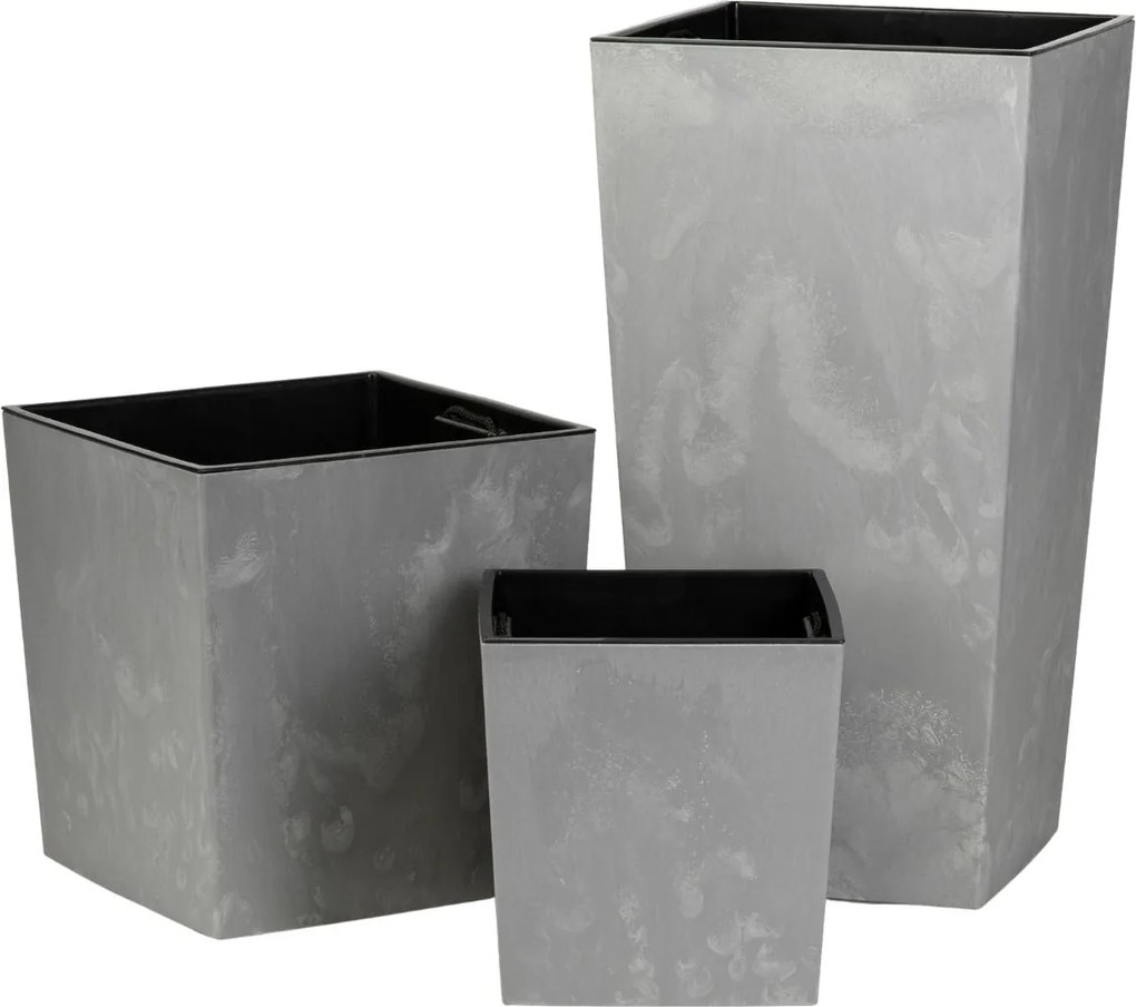 PLASTOVÝ KVETINÁČ FLORE 30,5X29,5X29,5 CM IMITÁCIA BETÓNU SIVÁ