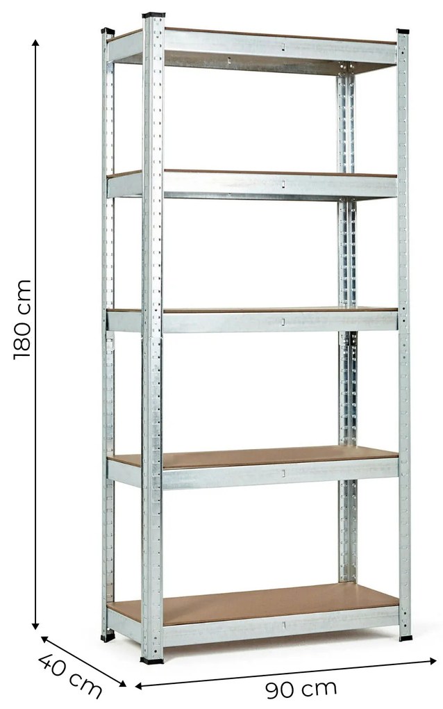 Skladový regál 180x90x40 cm, pozinkovaný kov, 5 políc, nosnosť 875 kg, ModernHome