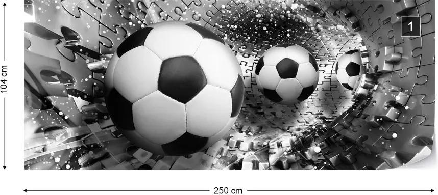 Fototapeta GLIX - 3D Footballs Puzzle Tunnel Silver + lepidlo ZADARMO Vliesová tapeta  - 250x104 cm