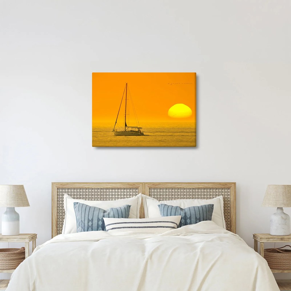Obraz - Loďka uprostred mora (70x50 cm)