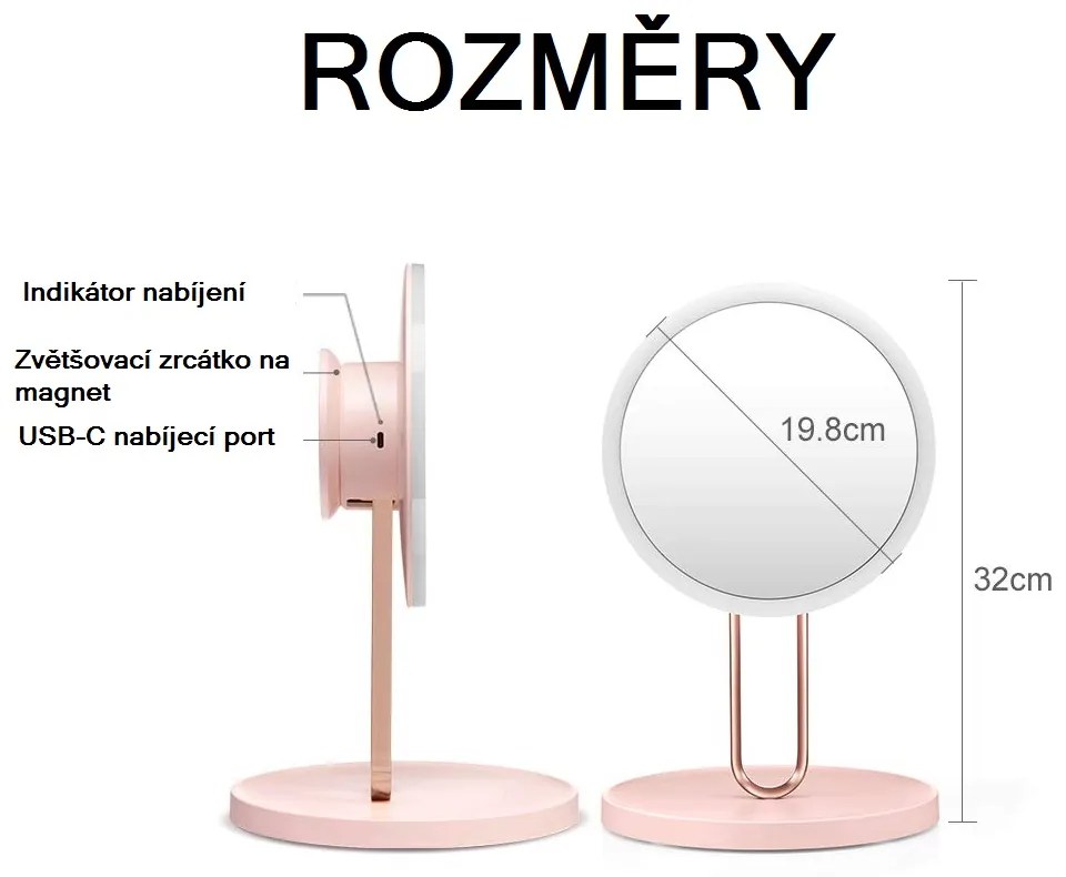 Bezdoteku LED kozmetické makeup zrkadlo BALET nabíjacie biele