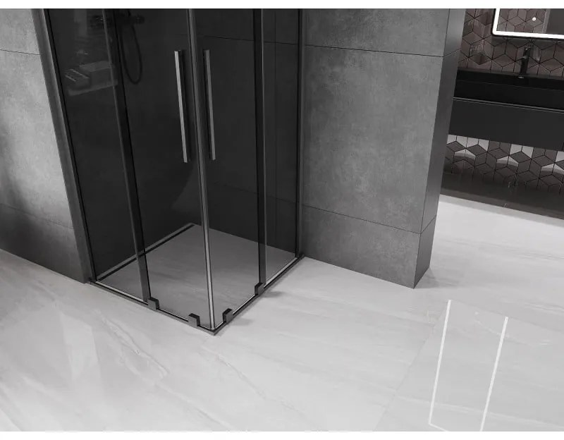 Mexen Velar Duo, sprchový kút s posuvnými dverami 100 x 100 cm, 8mm šedé sklo, grafit brúsený, 871-100-100-42-66