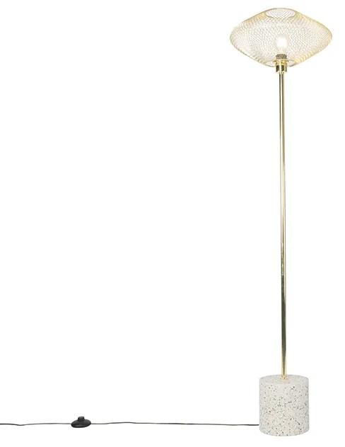 Dizajnová stojaca lampa biela s mosadzou - Ella