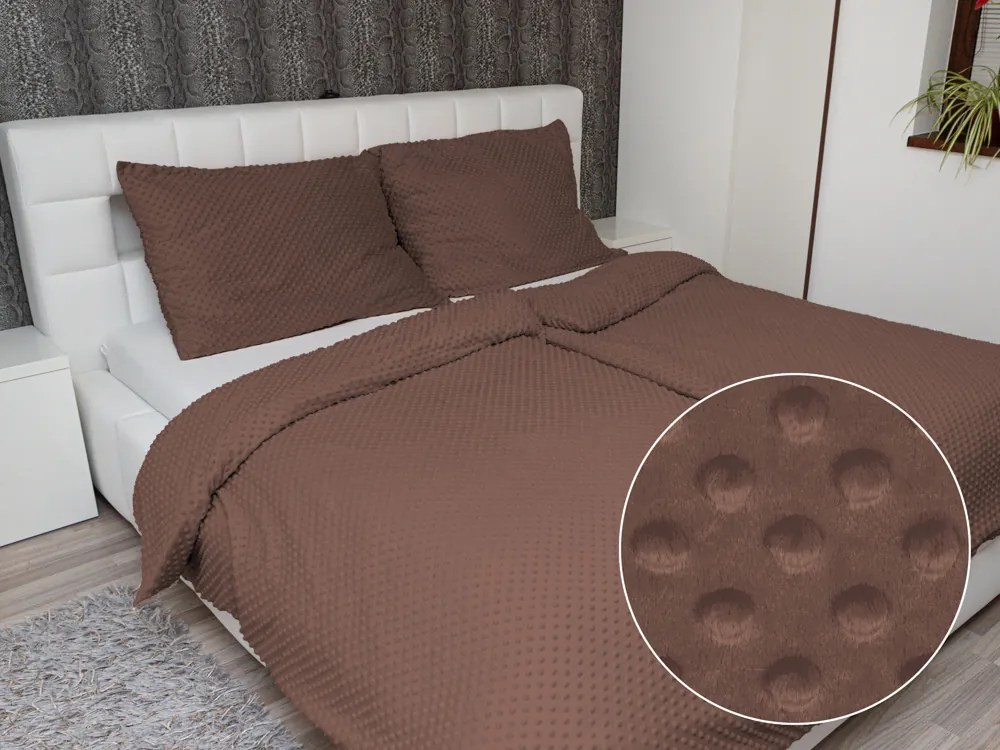 Biante Hrejivé posteľné obliečky Minky TOP 3D bodky MKP-052 Čokoládovo hnedé Jednolôžko 140x200 a 70x90 cm