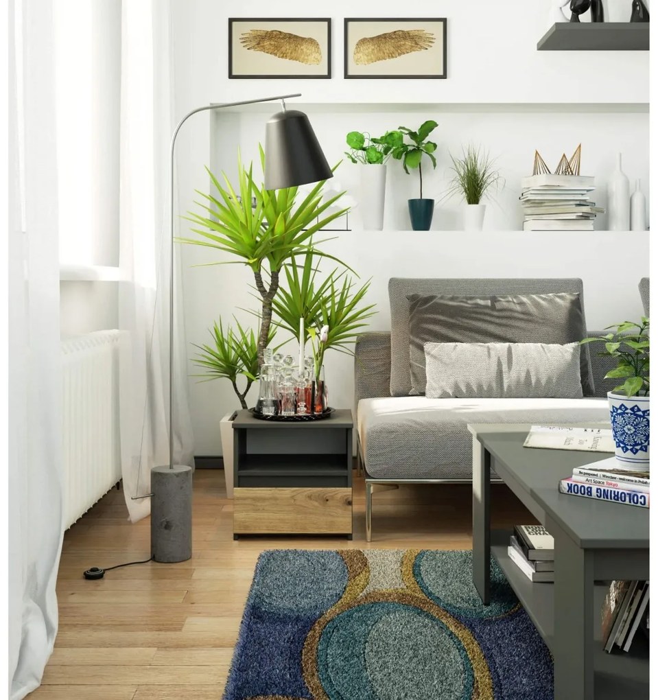 Noční stolek CL1 40 cm grafitově šedý/dub artisan