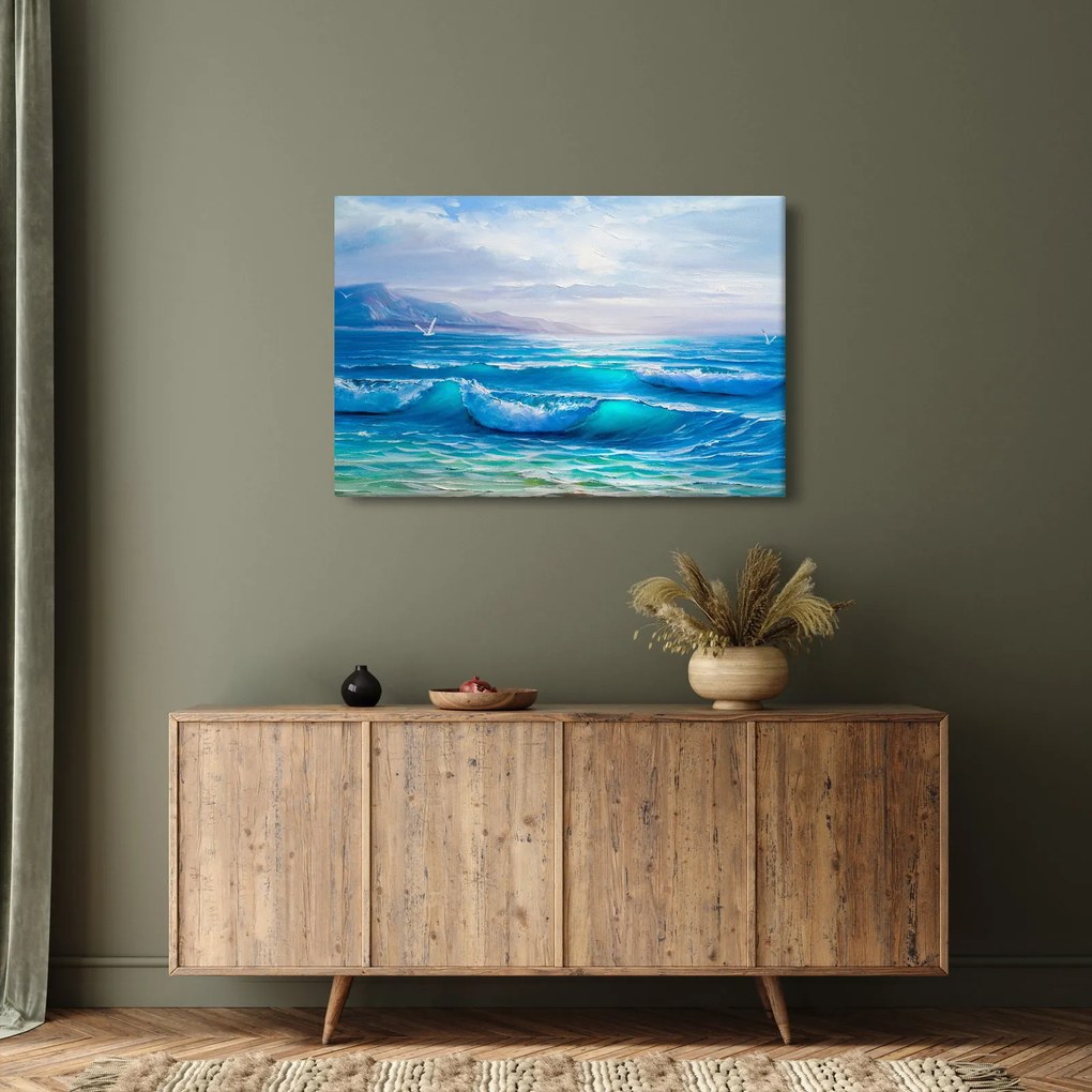 Obraz - Olejomaľba mora s čajkami (90x60 cm)