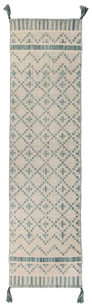 Kusový koberec Leela Ivory/Teal, 60x200, modrá, chodba / predsieň, Flair Rugs