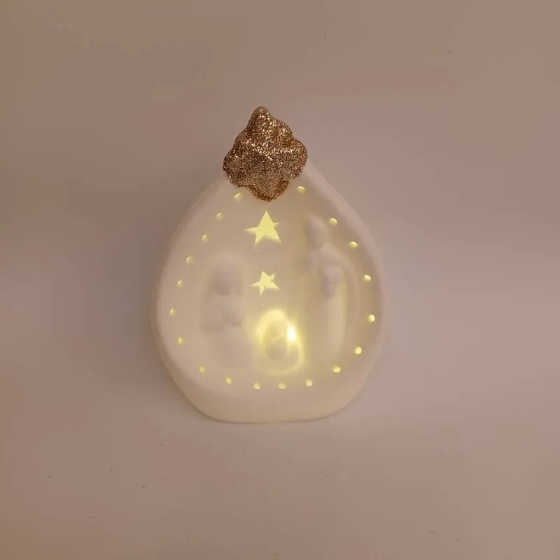 DECOLED Keramický betlehem, 7,8 x 5,5 x 10 cm, teplá biela, 2xLR44