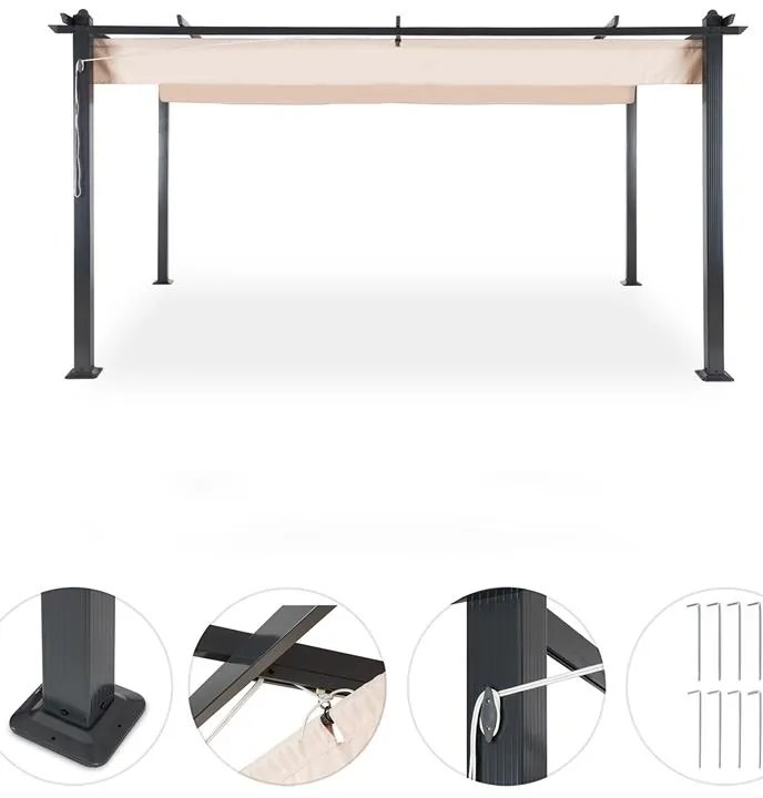 Blumfeldt Pantheon, pergola, prístrešok, 3 x 4 m, hliník, strieška proti slnku, polyester, béžová