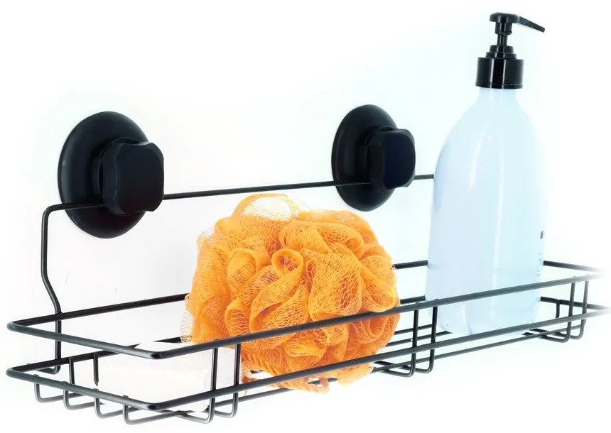 Čierna samodržiaca nástenná kuchynská polička Compactor Bestlock Black Kitchen Shelf, 45,5 x 12 cm