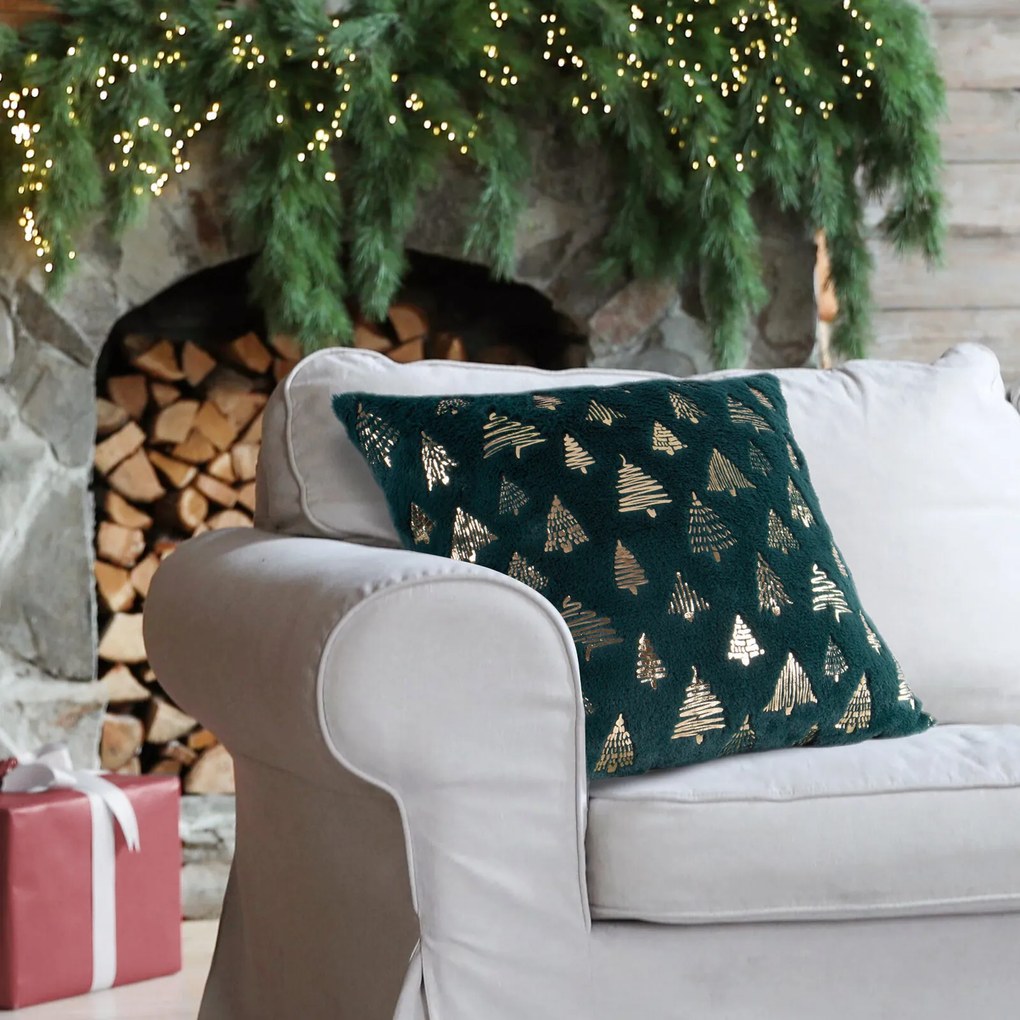 EUROFIRANY CHLPATÁ VIANOČNÁ DEKORAČNÁ OBLIEČKA NA VANKÚŠ TREE1 45X45 CM VZOROVANÁ