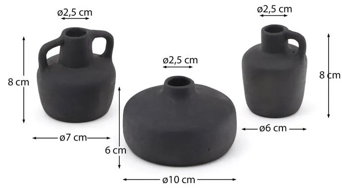 Čierne terakotové vázy v súprave 3 ks (výška 6 cm) Sofra – Kave Home