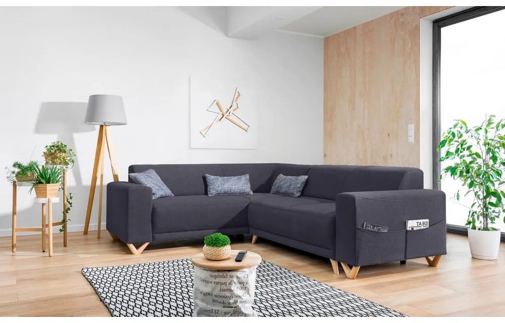 Antracitová rozkladacia/s úložným priestorom rohová pohovka (ľavý roh/do L) Classy Sophie – Miuform