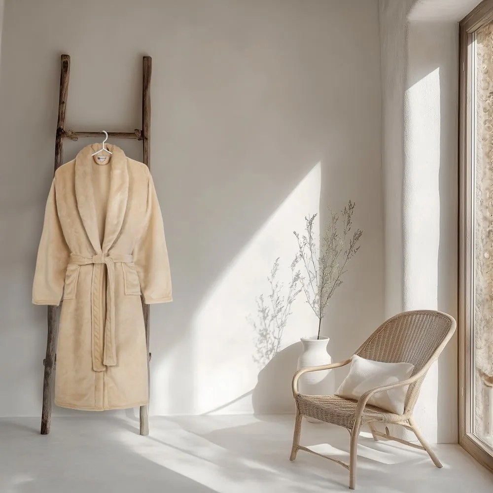 Béžový župan z mikroplyšu veľkosť M/L Polyvelvet – Good Morning