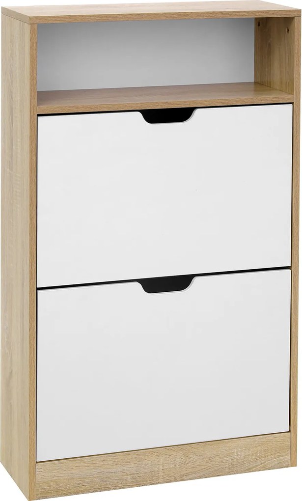 AKCIA Výklopný botník BOCO dekor dub a biela, 2 police II. akosť