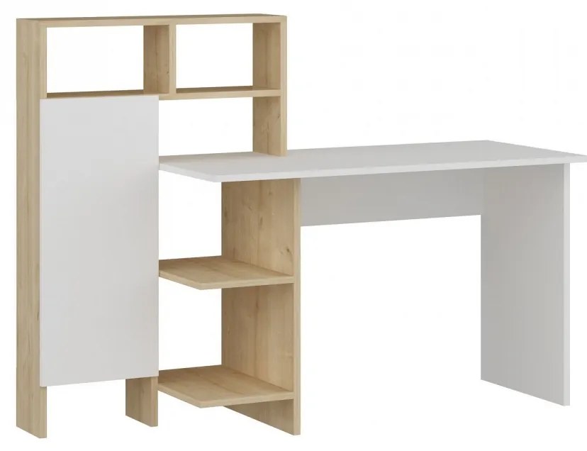 Písací stôl s policou Bugra biela/dub sonoma