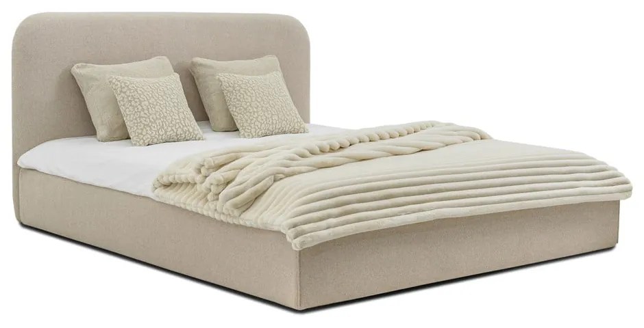 Béžová čalúnená dvojlôžková posteľ s úložným priestorom s roštom 140x190 cm Sea – Scandic