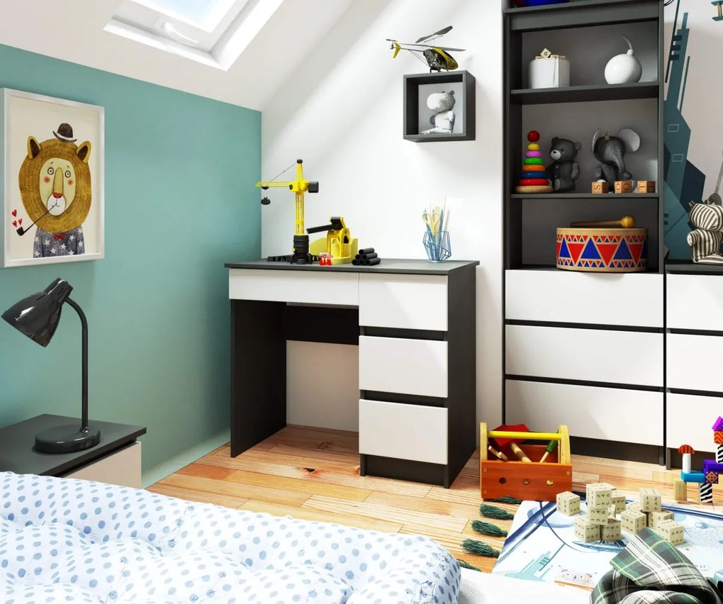 Písací stôl A-7 90 cm grafitový/biely pravý