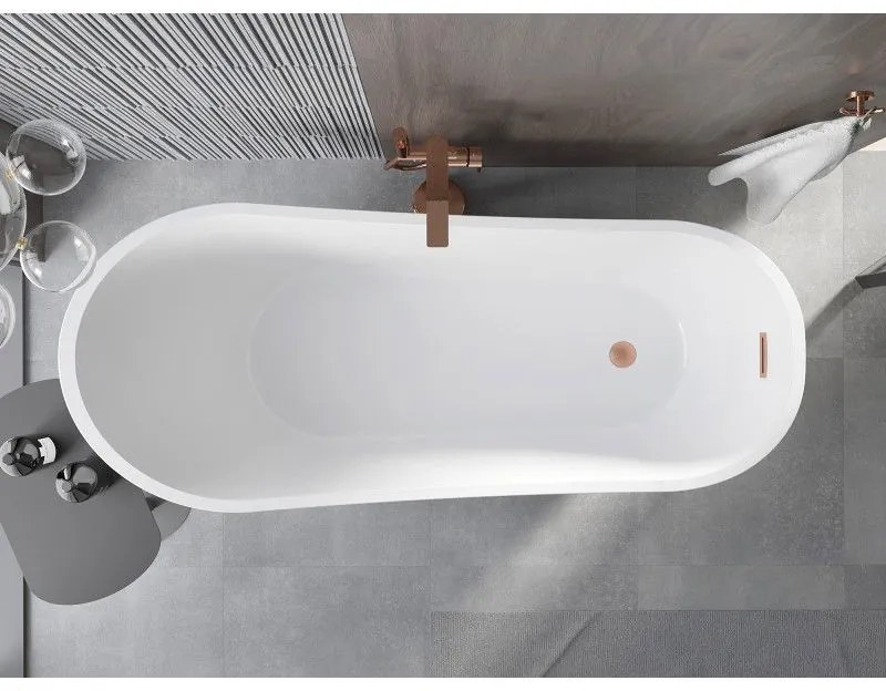 Mexen Alta, voľne stojaca vaňa 170 x 75 cm, biela, medený matný prepad, 52141707500-65