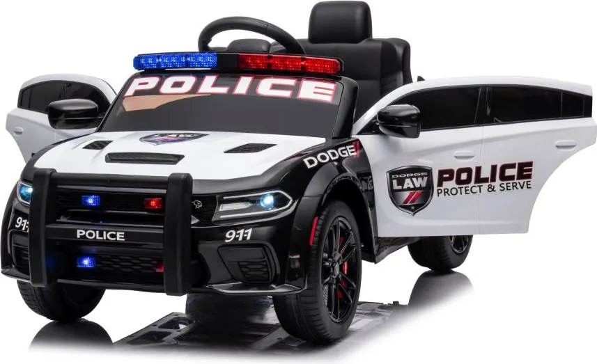 LEAN CARS Elektrické autíčko Dodge Charger policajné, bielo-čierne