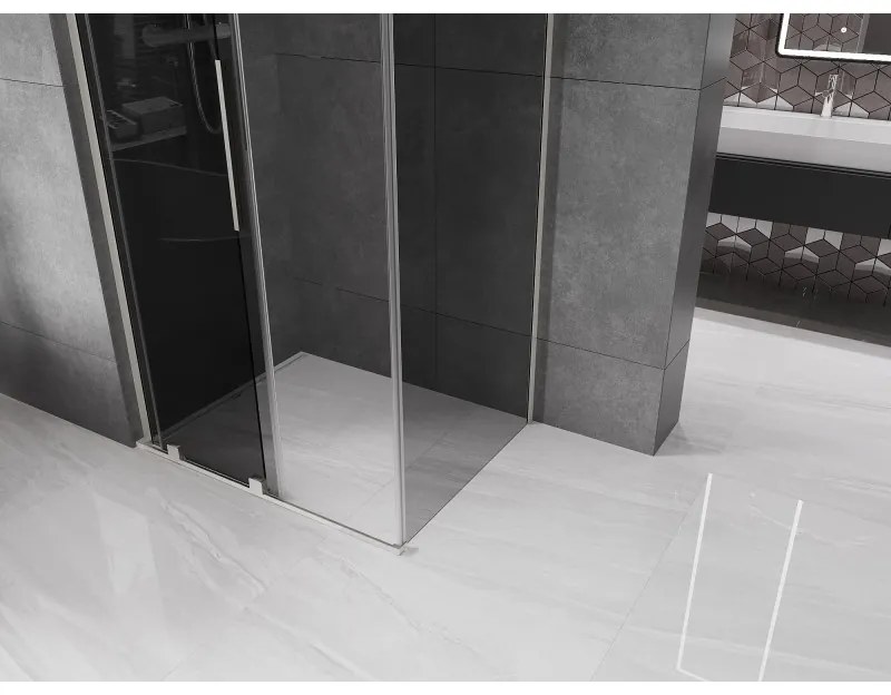 Mexen Velar L, sprchový kút s posuvnými dverami 120 x 70 cm, 8mm šedé sklo, brúsená oceľ, 871-120-070-43-97