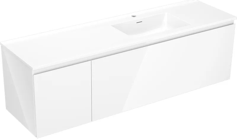 Mexen Orio, kúpeľňová skrinka 160 cm s pravým umývadlom Otis, 1S, 1D, biela lesklá, 91A13-16047-3-BBFF00-W18P00