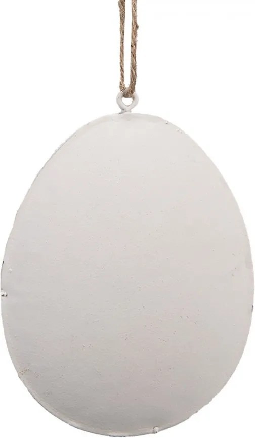 Biele antik plechové závesné vajíčko s kvietkami - 10*2*8 cm