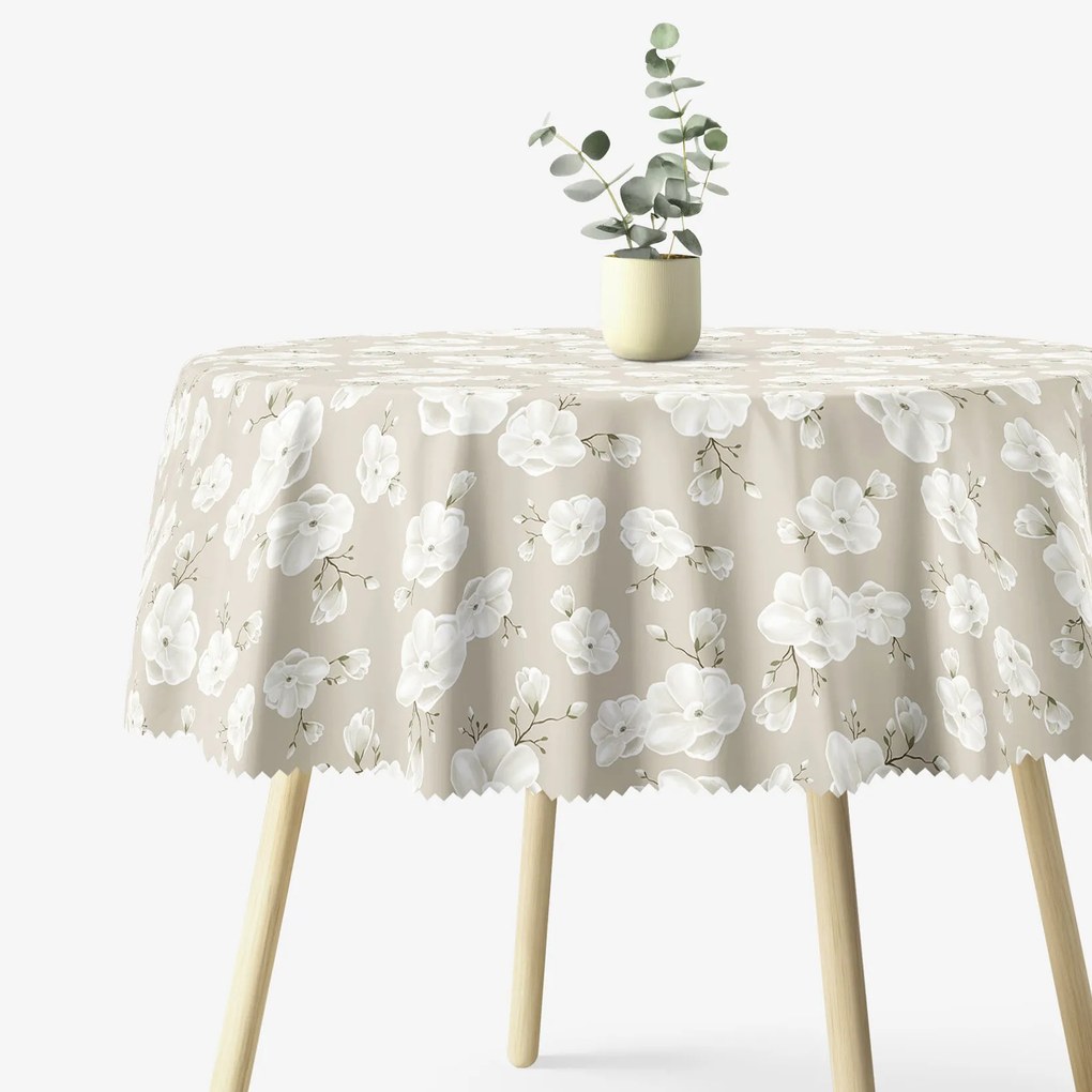 Goldea okrúhly teflónový obrus - biele kvety Ø 100 cm