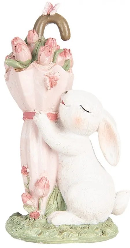 Dekorácia zajačik s ružovým dáždnikom plným tulipánov - 9*7*15 cm