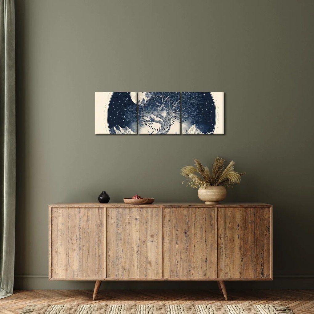 Obraz – Magický strom s jeleňom I. (s hodinami) (90x30 cm)