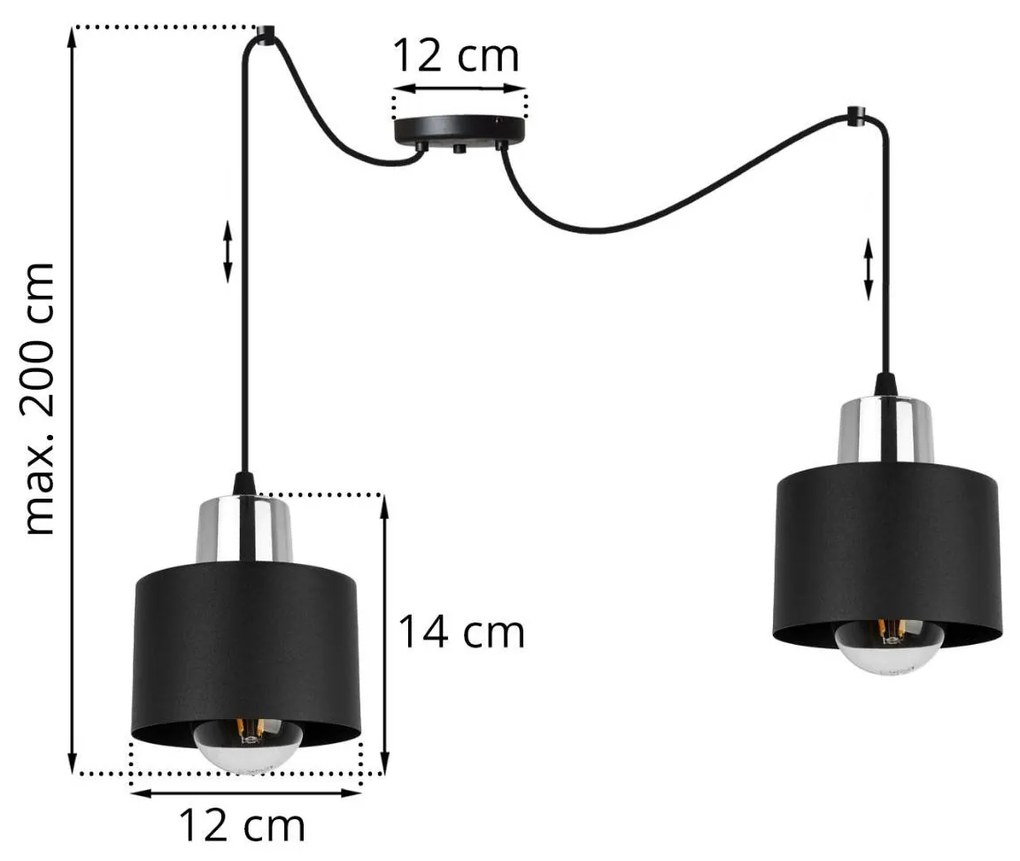 Závesné svietidlo PANTA SPIDER, 2x čierne kovové tienidlo, CH