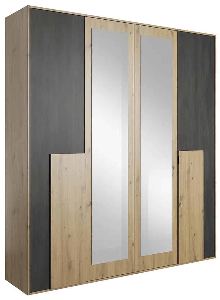 Kondela Skriňa so zrkadlom 4D, dub artisan/čierna borovica nórska, BAFRA