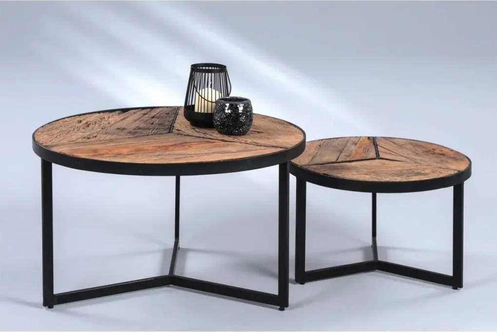 Set 2 ks stolíkov Oxford, masívne drevo/kov