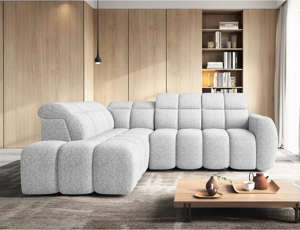 Svetlosivá rozkladacia/s úložným priestorom rohová pohovka z textílie buklé (ľavý roh/do L) Falconn – ELTAP