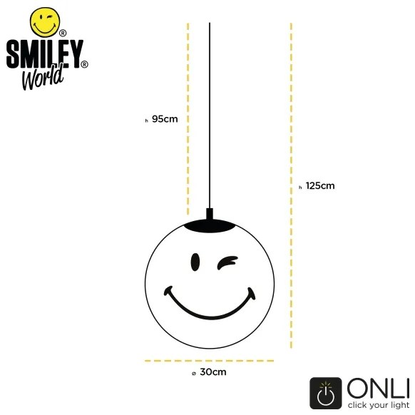 ONLI - Detský závesný luster SMILEY na lanku 1xE27/15W/230V biela