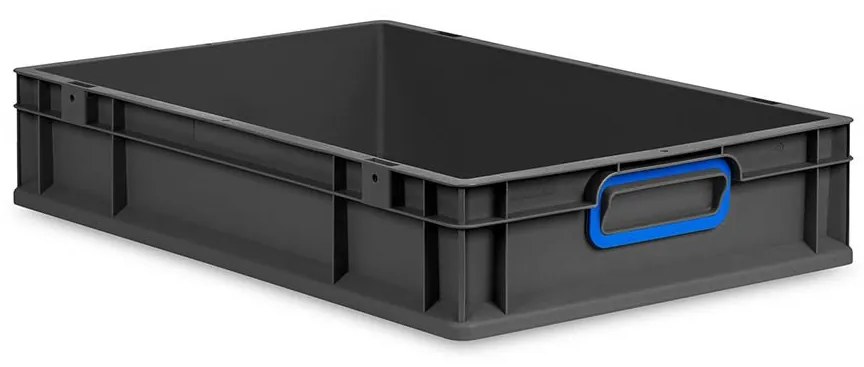 Sada 8 kusov - Eurobox Next Gen 2.0 Cycle - Stohovateľný kontajner s uzavretými rukoväťami - Modrý - 600 x 400 x 120 mm - Antracit