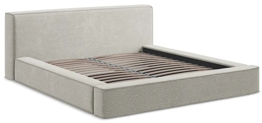 Svetlosivá čalúnená dvojlôžková posteľ s úložným priestorom s roštom 140x200 cm Noho – Makamii