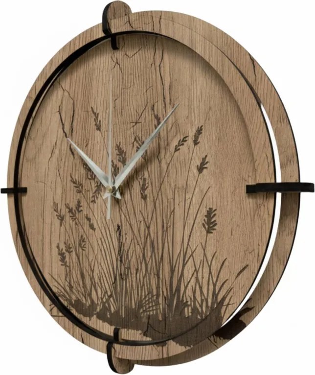 Drevené nástenné hodiny – motív lúčnych tráv | Tichý chod | SENTOP HDF0587-DUB-HALIFAX