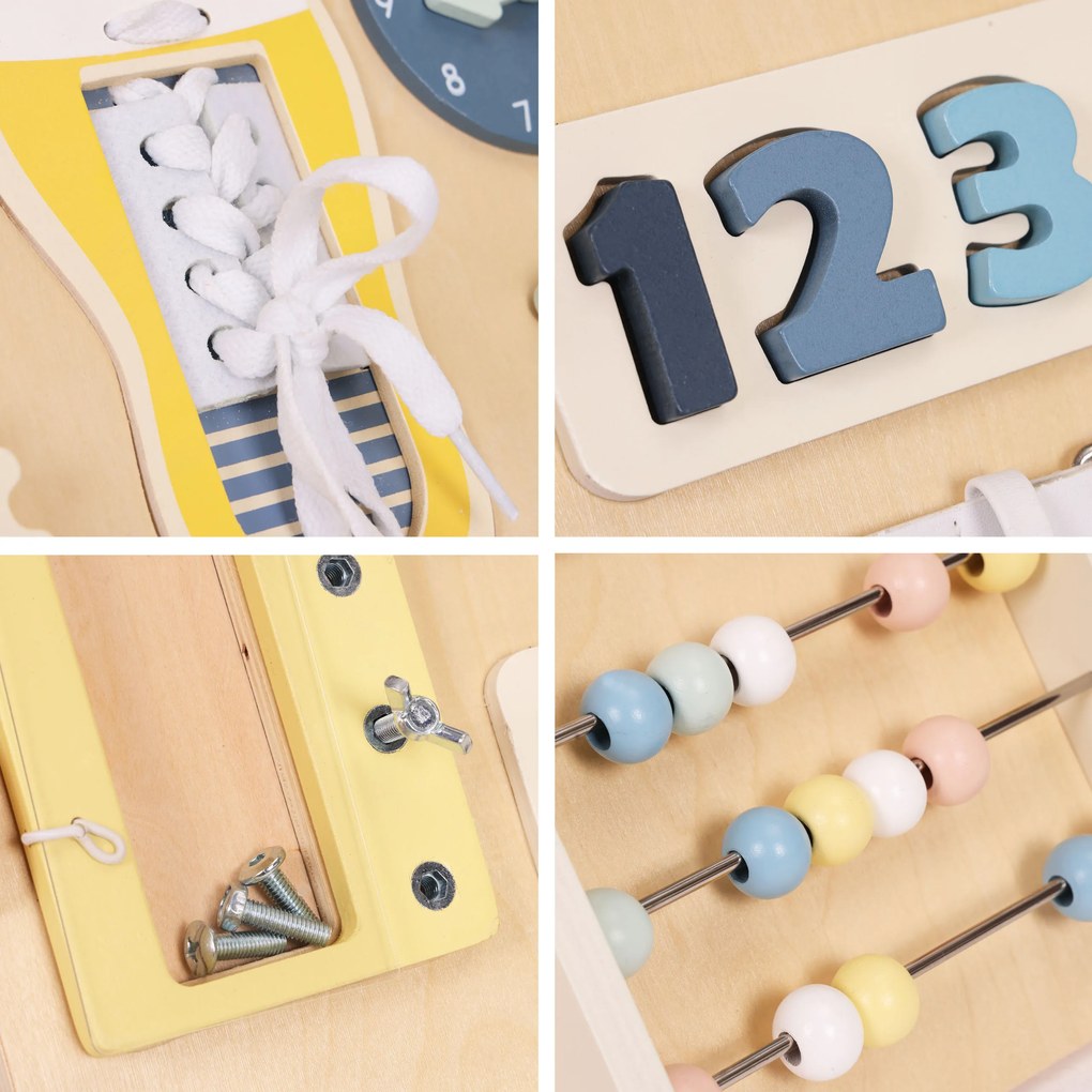 ECOTOYS Veľká drevená senzorická manipulačná tabuľa pre deti vzdelávací panel XL