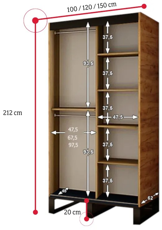Posuvná skriňa LIFT V2 180, 180x212x62, dub kraft zlatý/čierna