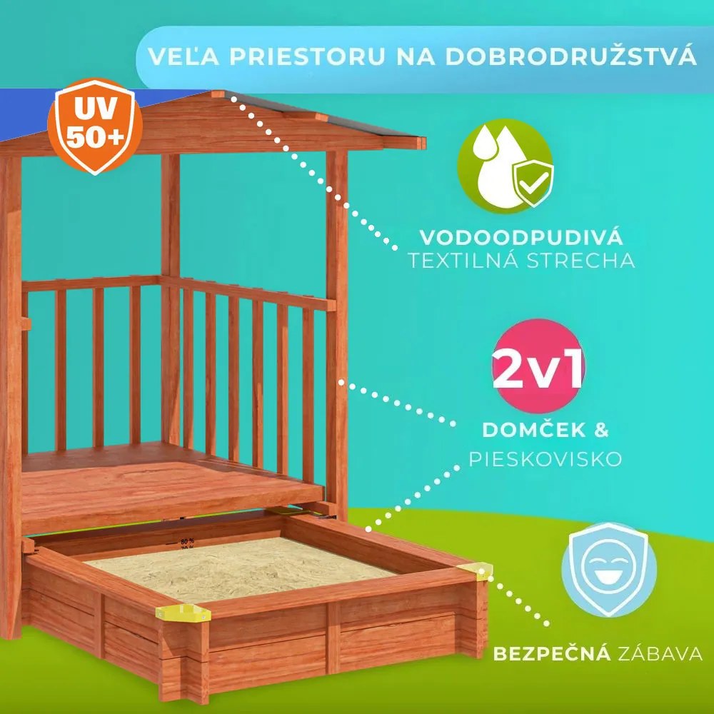 Pieskovisko s verandou SUNNY, 130x130x143cm, hnedá/modrá Jurhan