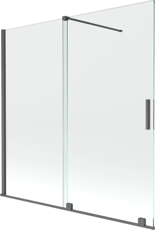 Mexen Velar, 2-krídlová posuvná vaňová zástena 160 x 150 cm, 8mm číre sklo, grafitový matný profil, 896-160-000-01-66