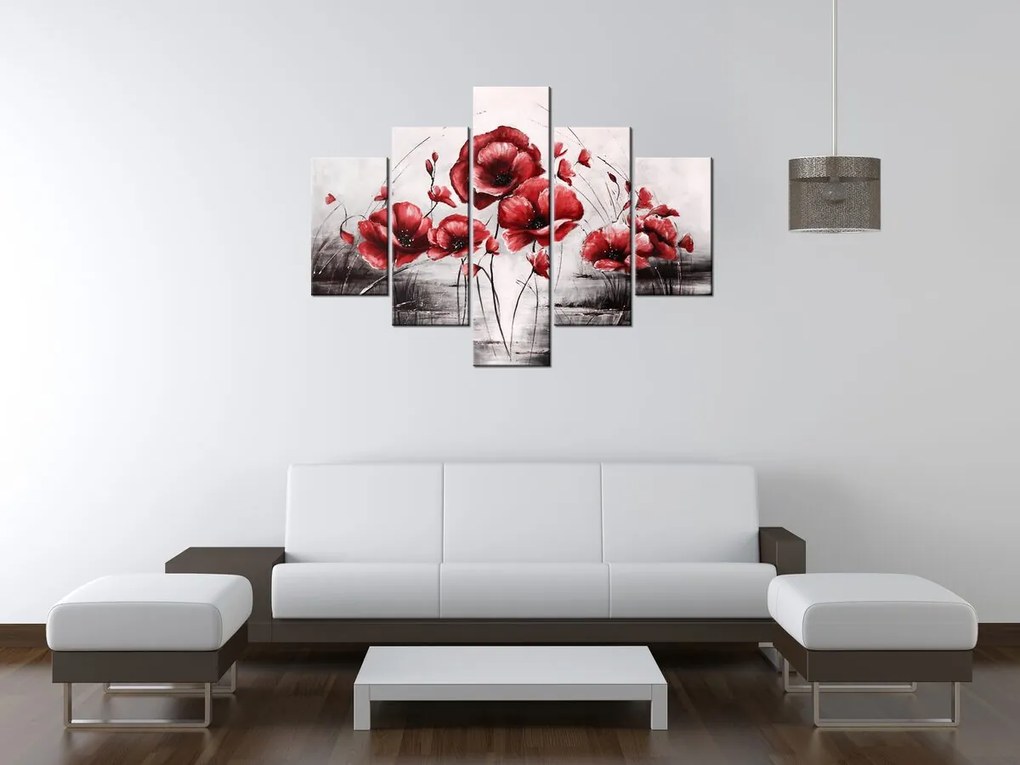 Gario Ručne maľovaný obraz Červené Vlčie maky - 5 dielny Rozmery: 100 x 70 cm