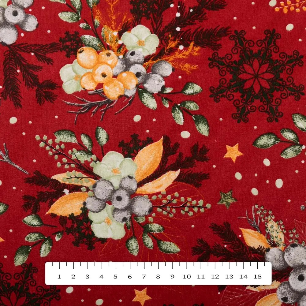 Biante Bavlnený behúň na stôl Sandra SA-714 Vianočné cezmíny na červenom 35x180 cm